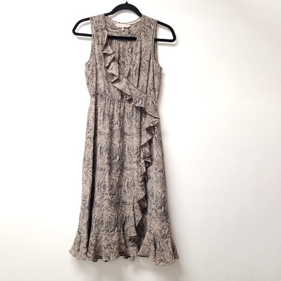 Rebecca Taylor Python Snake Skin Print Silk Wrap Ruffle Dress - Picture 1 of 9